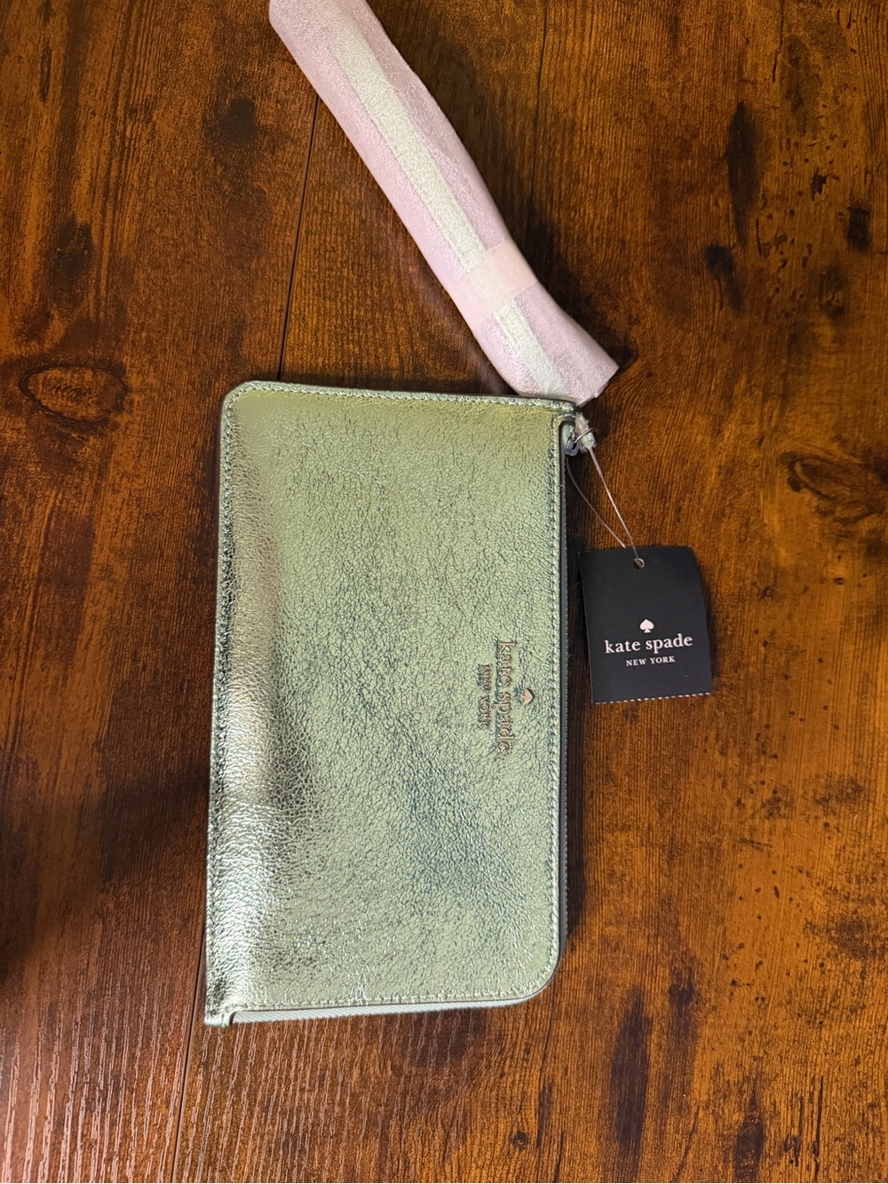 Kate Spade Lucy Metallic Seawater L-zip Wristlet